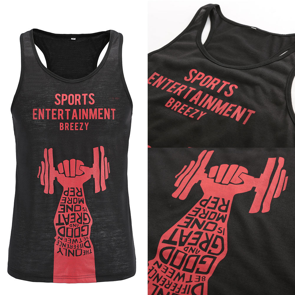 Letters Design Sleeveless Round Neck Men Sport Fitness Running Summer Vest Top