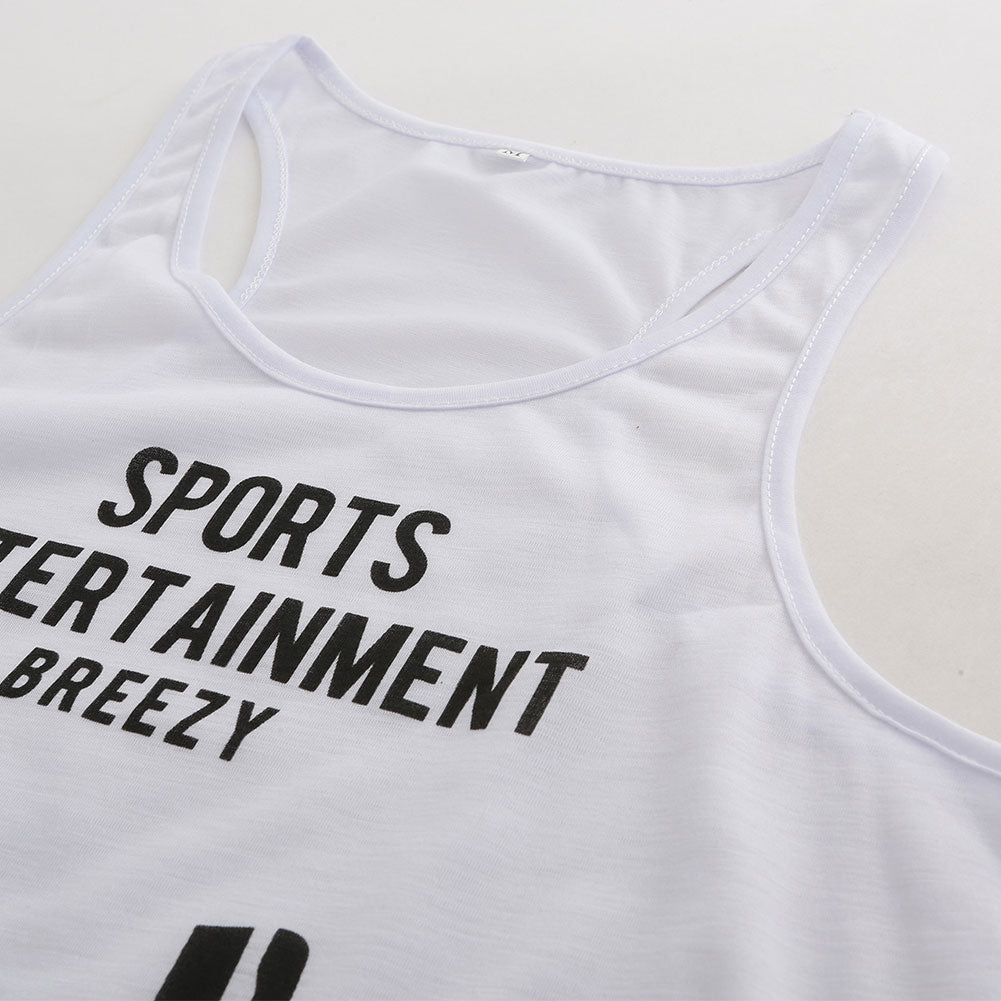 Letters Design Sleeveless Round Neck Men Sport Fitness Running Summer Vest Top