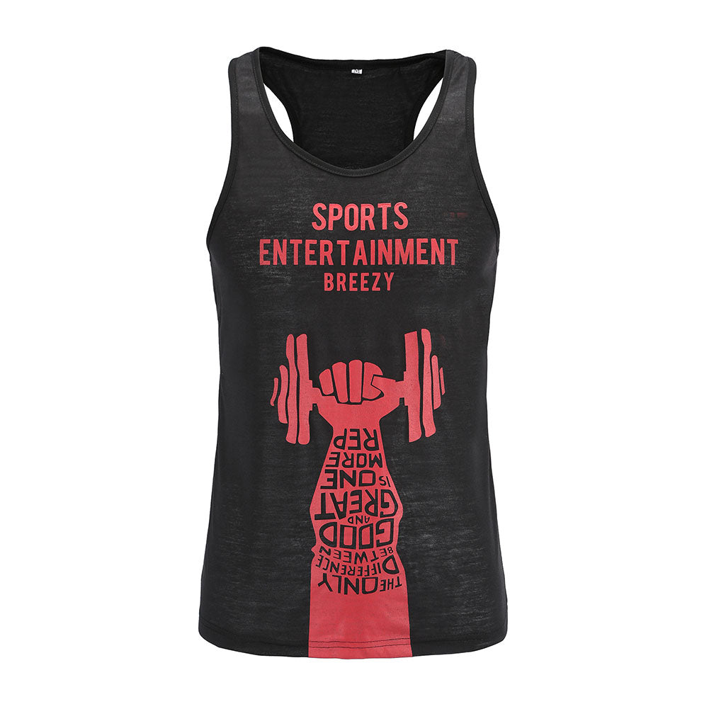 Letters Design Sleeveless Round Neck Men Sport Fitness Running Summer Vest Top