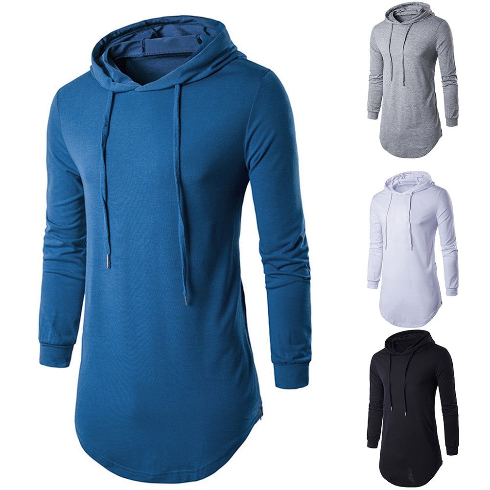 Sports Men Solid Color Hooded Sweatshirt Side Zipper Casual Long Sleeve Hoodies