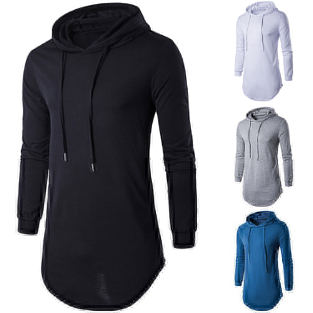 Sports Men Solid Color Hooded Sweatshirt Side Zipper Casual Long Sleeve Hoodies