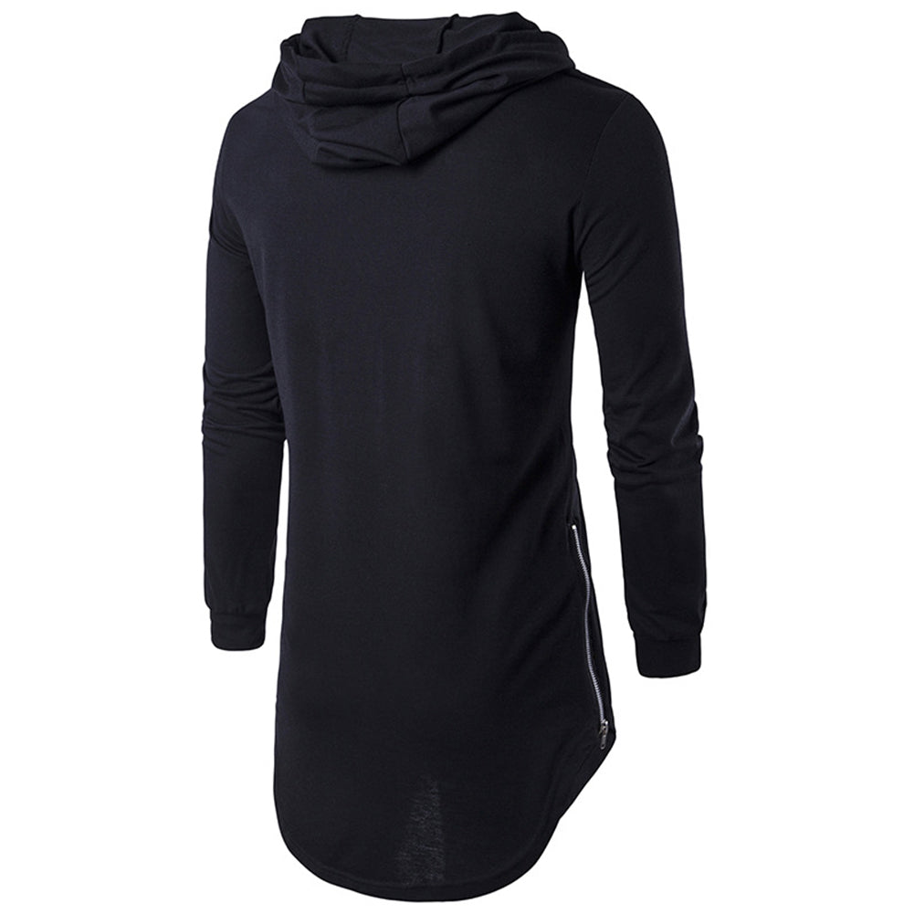 Sports Men Solid Color Hooded Sweatshirt Side Zipper Casual Long Sleeve Hoodies