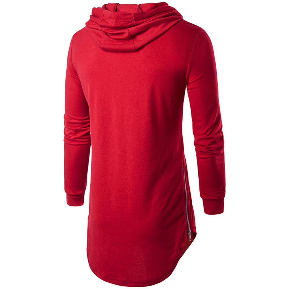Sports Men Solid Color Hooded Sweatshirt Side Zipper Casual Long Sleeve Hoodies