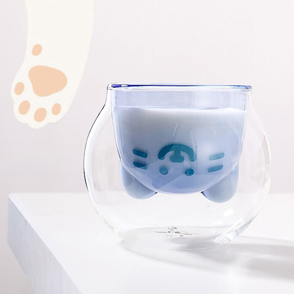 Cute Dual-layer Cat Claw Paw Glass Transparent Coffee Mug Milk Tea Drink Cup