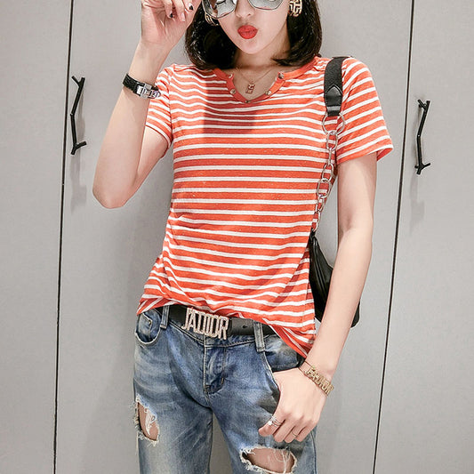 Cotton printed letter Slim short-sleeved T-shirt blouse