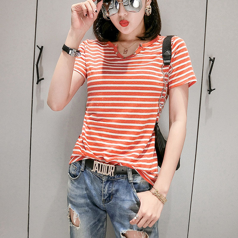 Cotton printed letter Slim short-sleeved T-shirt blouse