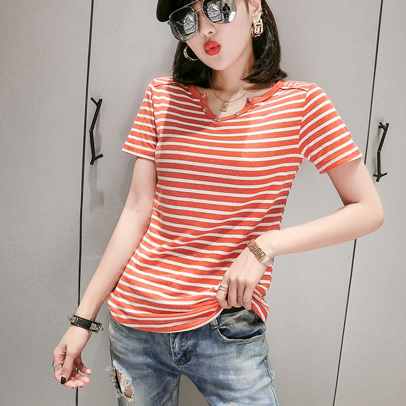 Cotton printed letter Slim short-sleeved T-shirt blouse