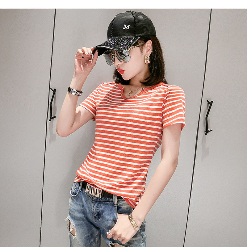 Cotton printed letter Slim short-sleeved T-shirt blouse