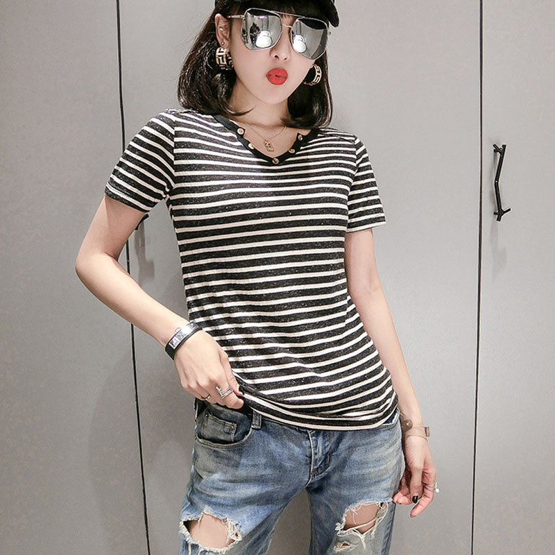 Cotton printed letter Slim short-sleeved T-shirt blouse