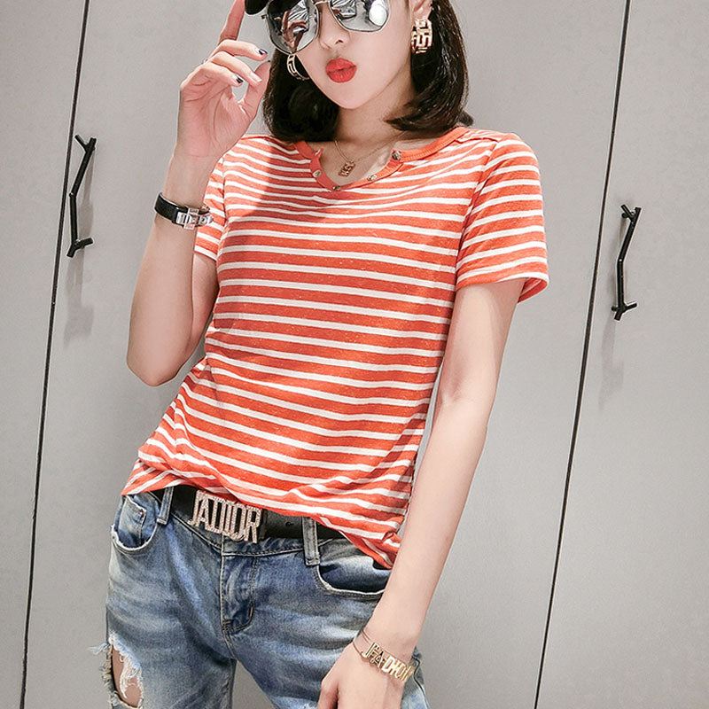 Cotton printed letter Slim short-sleeved T-shirt blouse