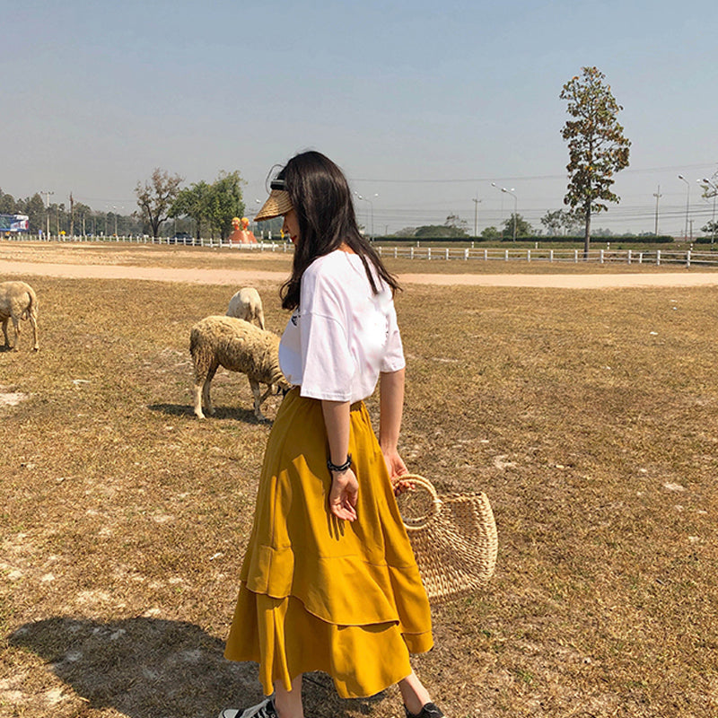 Pure cotton neckline printed letters simple loose version short-sleeved T-shirt