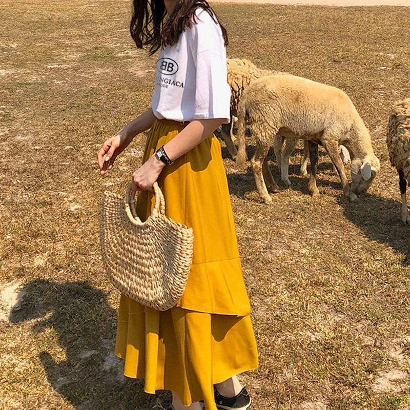 Pure cotton neckline printed letters simple loose version short-sleeved T-shirt