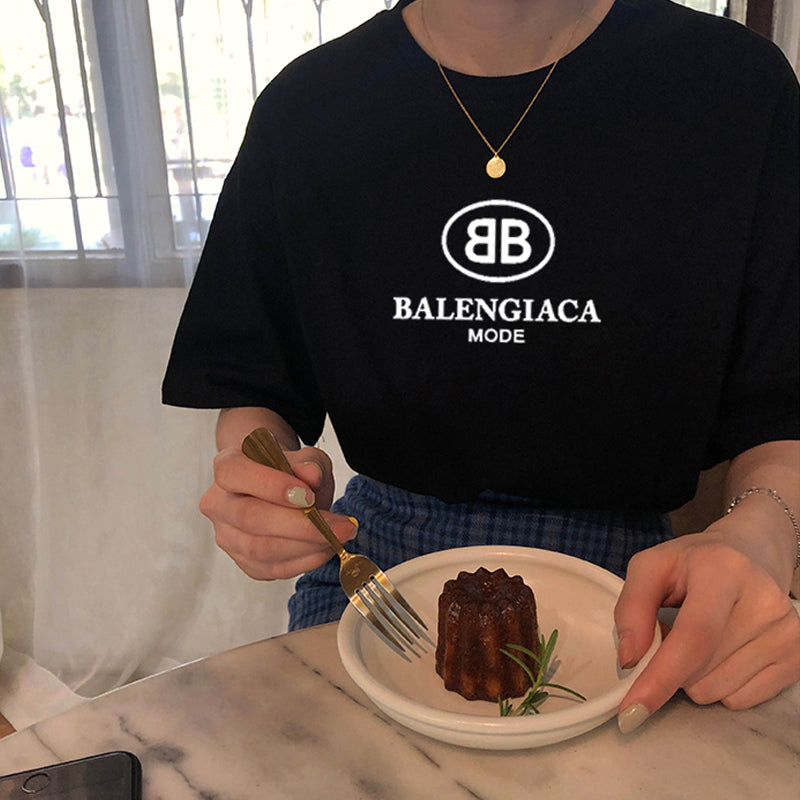 Pure cotton neckline printed letters simple loose version short-sleeved T-shirt