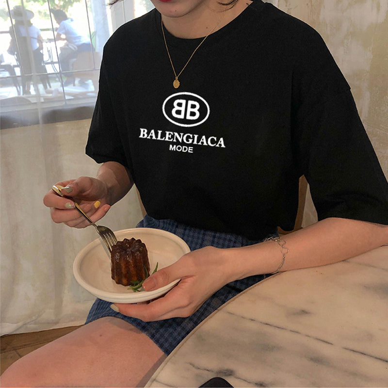 Pure cotton neckline printed letters simple loose version short-sleeved T-shirt