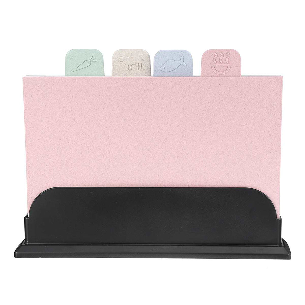 4Pcs Wheat Straw Non-slip Cutting Board Rectangle Chopping Block with Holder