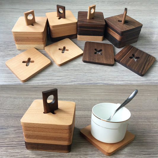 6Pcs Square Wooden Heat Resistant Mat Coaster Coffee Tea Mug Cup Pad Place Mat