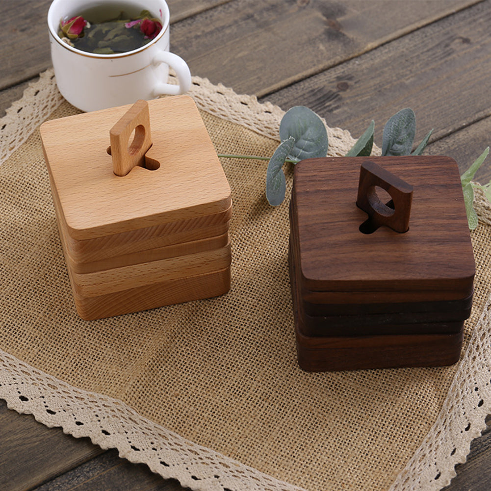 6Pcs Square Wooden Heat Resistant Mat Coaster Coffee Tea Mug Cup Pad Place Mat