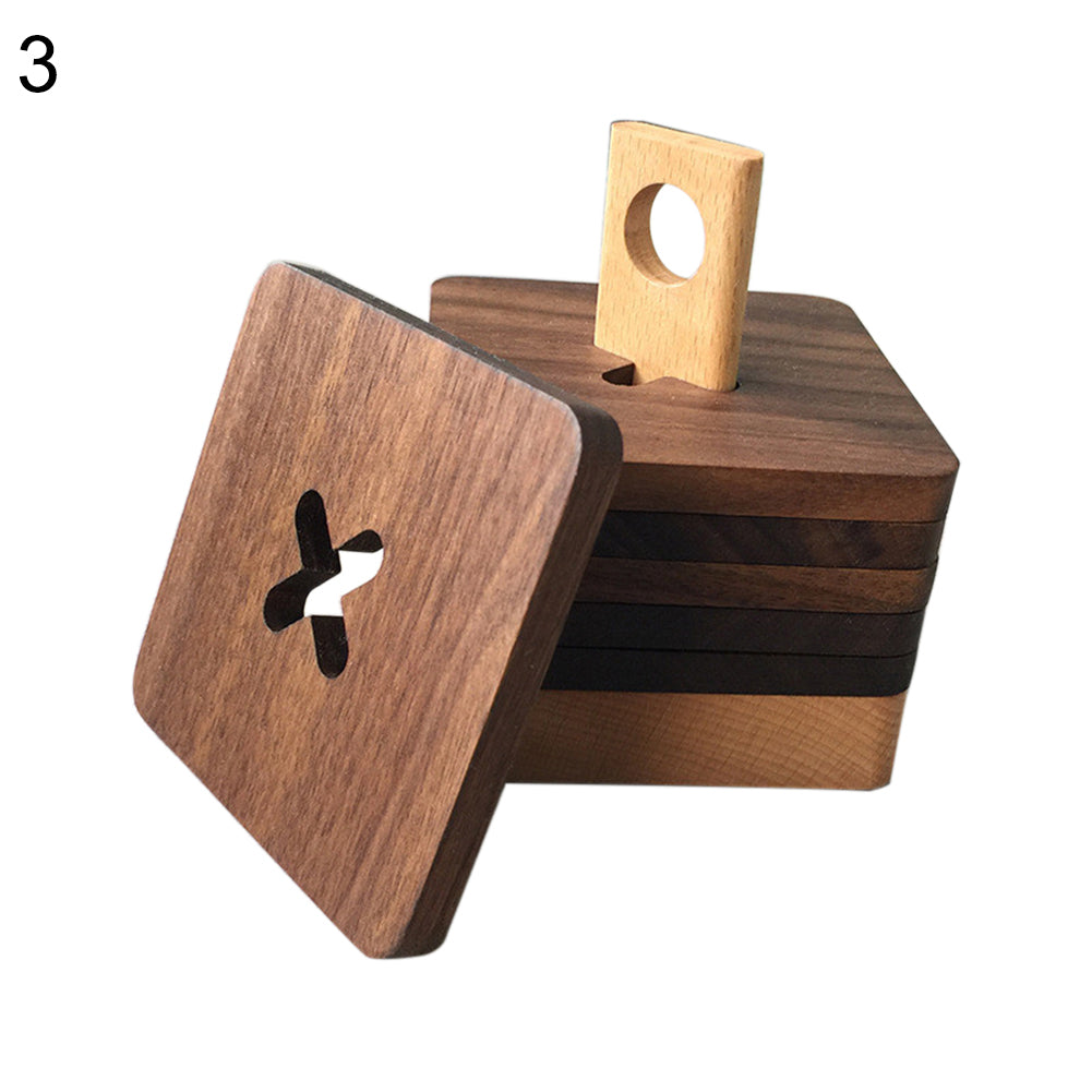 6Pcs Square Wooden Heat Resistant Mat Coaster Coffee Tea Mug Cup Pad Place Mat