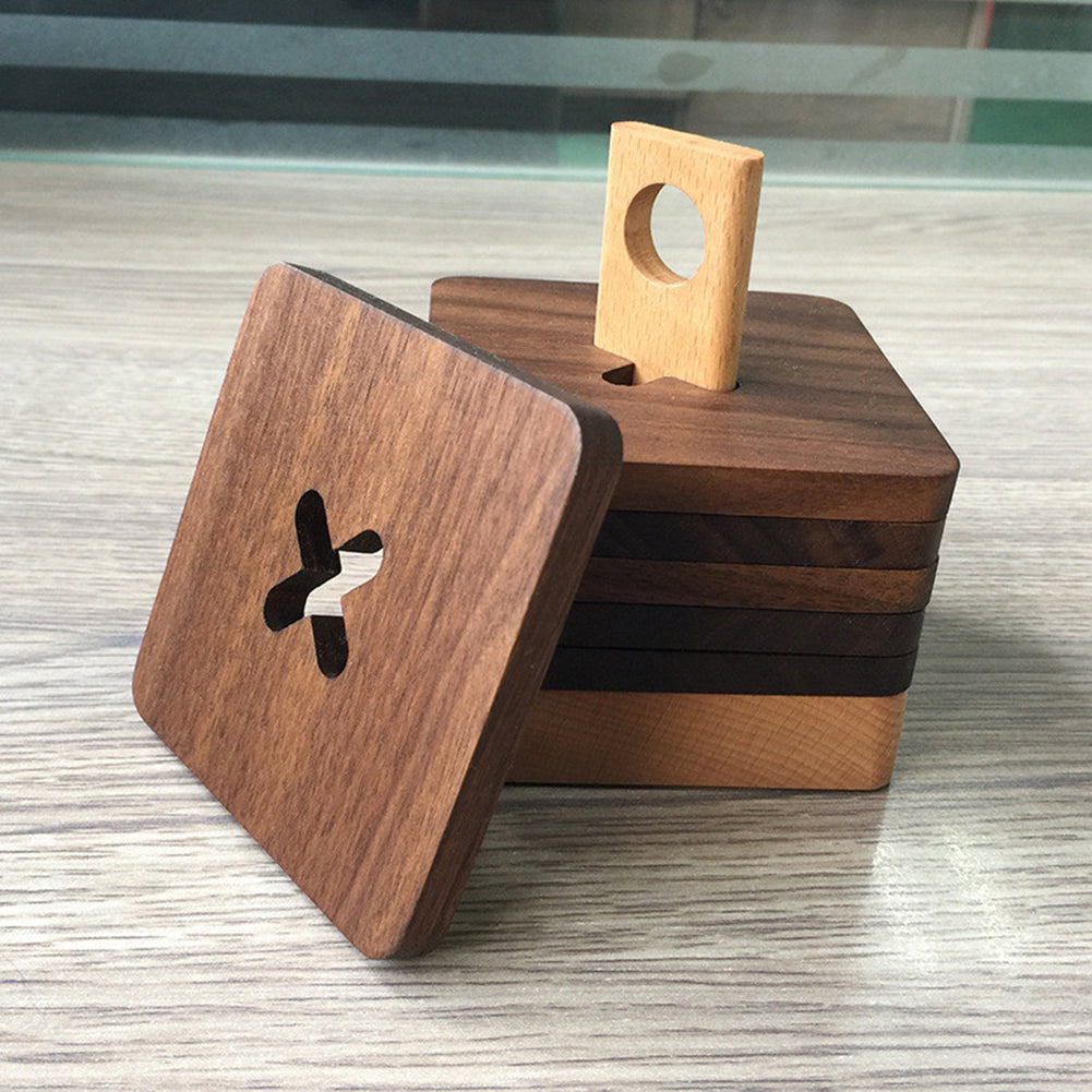 6Pcs Square Wooden Heat Resistant Mat Coaster Coffee Tea Mug Cup Pad Place Mat