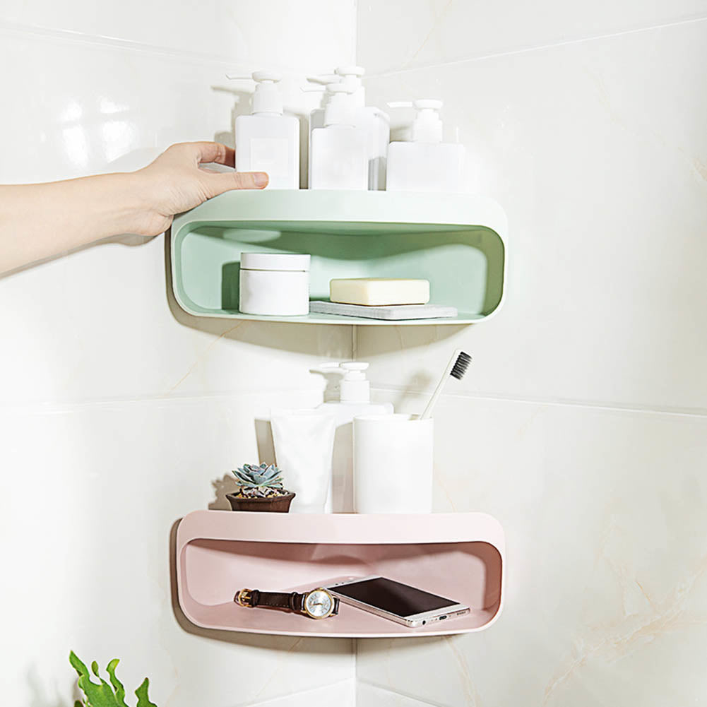 Double Layer Triangle Wall Corner Plastic Bathroom Storage Shelf Rack Home Decor