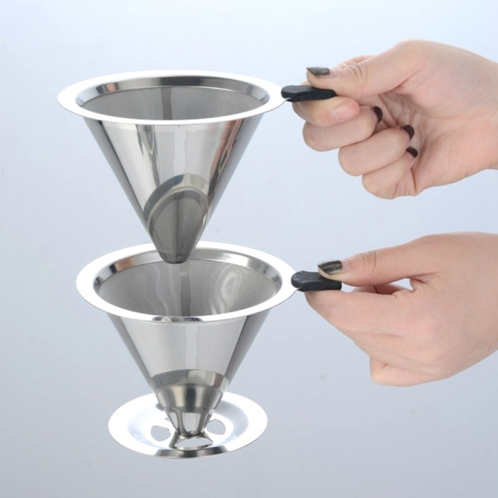 Reusable Stainless Steel Mesh Drip Coffee Filter Cone Cup Brewer Tool with Base