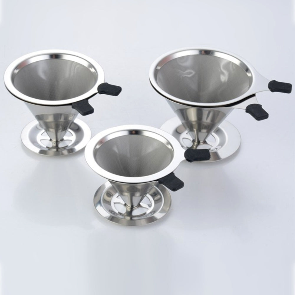 Reusable Stainless Steel Mesh Drip Coffee Filter Cone Cup Brewer Tool with Base