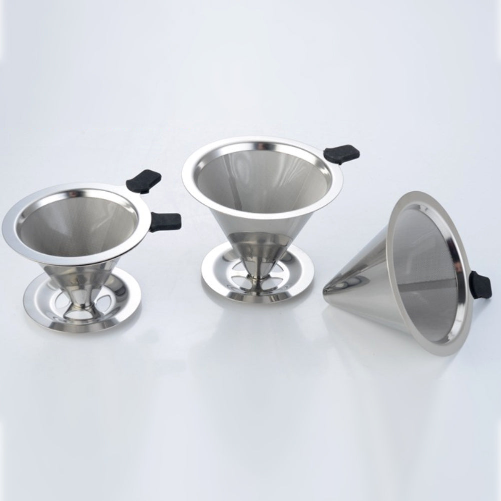 Reusable Stainless Steel Mesh Drip Coffee Filter Cone Cup Brewer Tool with Base