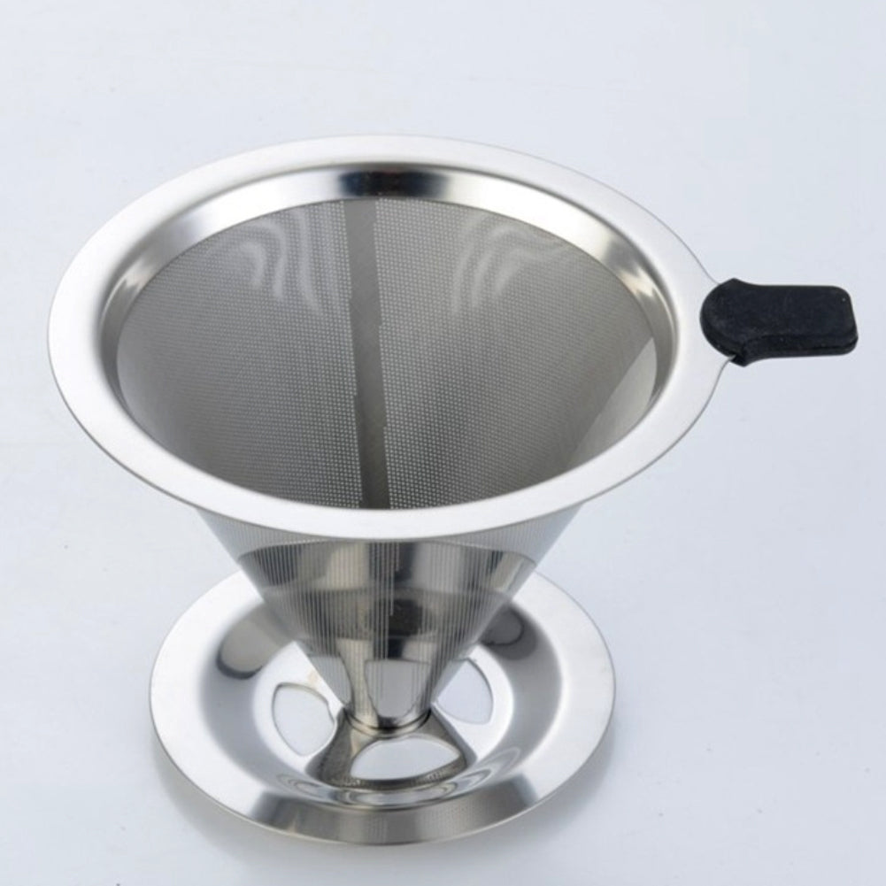 Reusable Stainless Steel Mesh Drip Coffee Filter Cone Cup Brewer Tool with Base