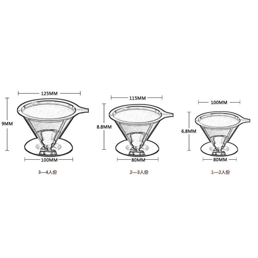 Reusable Stainless Steel Mesh Drip Coffee Filter Cone Cup Brewer Tool with Base