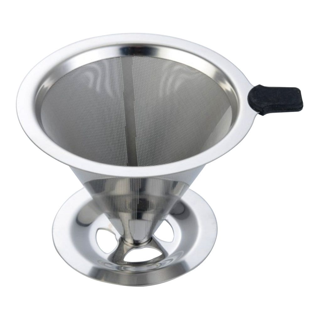 Reusable Stainless Steel Mesh Drip Coffee Filter Cone Cup Brewer Tool with Base
