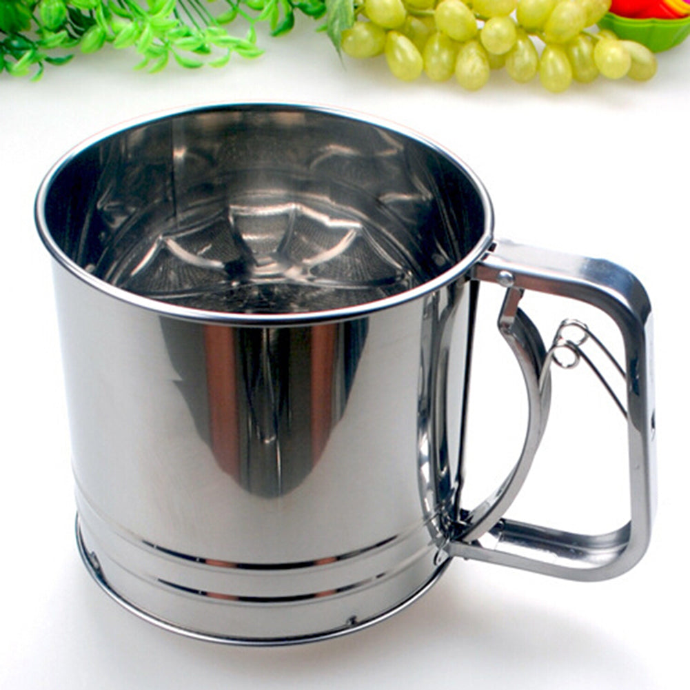 Stainless Steel Manual Dual-Layer Powder Flour Sieve Cup Mesh Filter Baking Tool