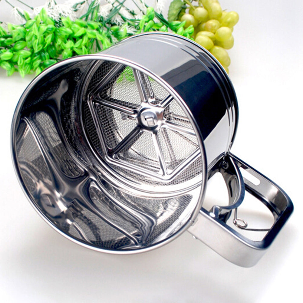 Stainless Steel Manual Dual-Layer Powder Flour Sieve Cup Mesh Filter Baking Tool