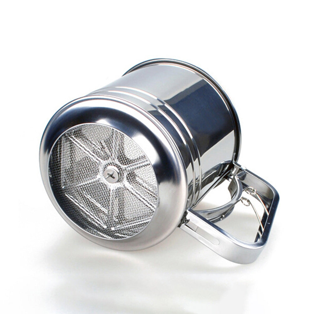 Stainless Steel Manual Dual-Layer Powder Flour Sieve Cup Mesh Filter Baking Tool