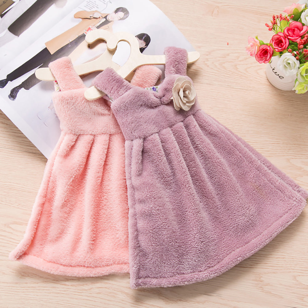Lovely Dress Super Absorbent Coral Velvet Bathroom Kitchen Hanger Hand Towel