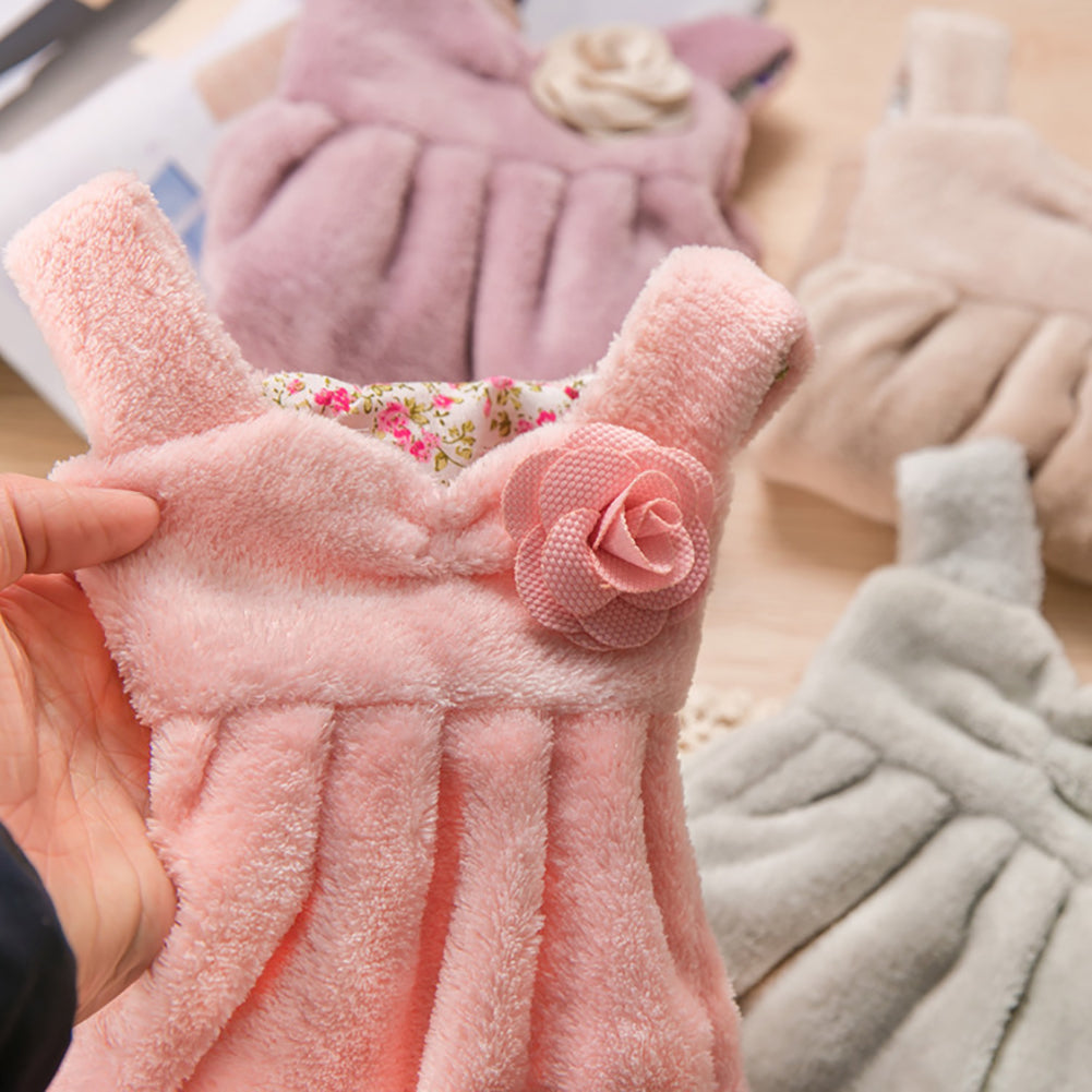 Lovely Dress Super Absorbent Coral Velvet Bathroom Kitchen Hanger Hand Towel
