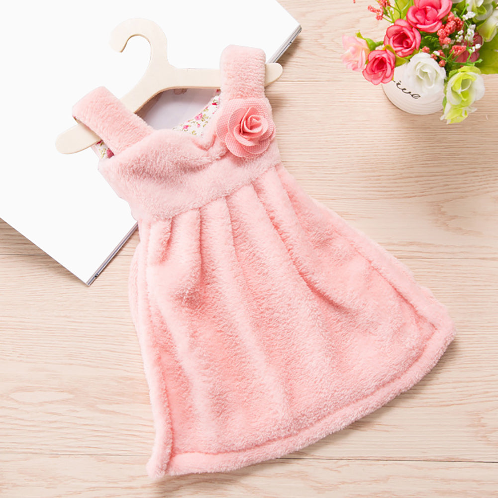 Lovely Dress Super Absorbent Coral Velvet Bathroom Kitchen Hanger Hand Towel