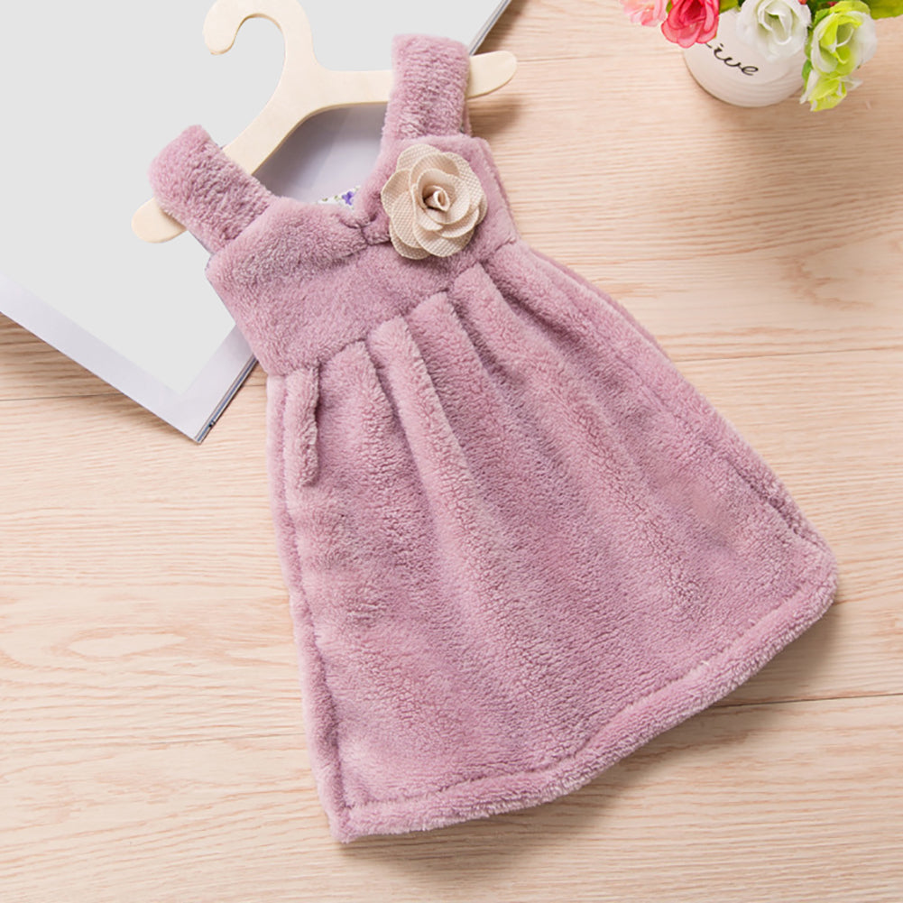 Lovely Dress Super Absorbent Coral Velvet Bathroom Kitchen Hanger Hand Towel