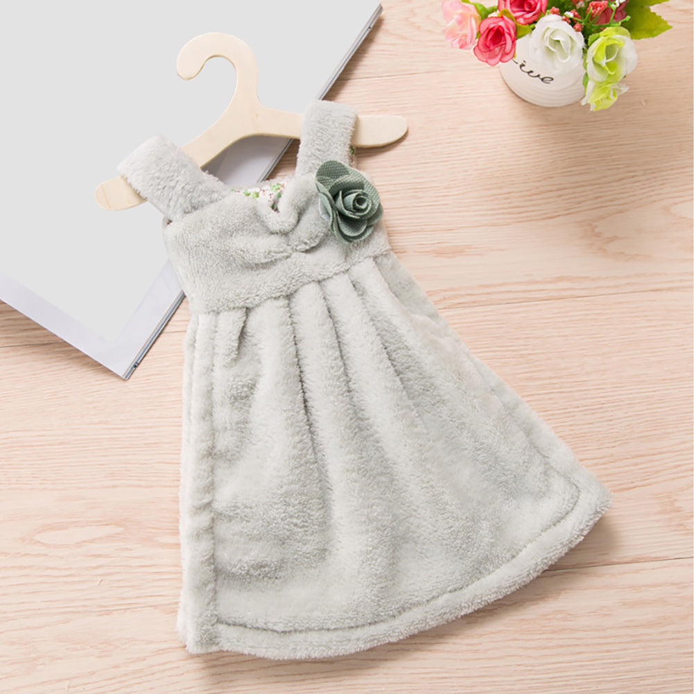 Lovely Dress Super Absorbent Coral Velvet Bathroom Kitchen Hanger Hand Towel