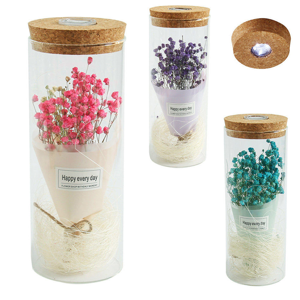 Dry Flower Glass Jar Display LED Light Desk Table Holiday Office Home Decoration