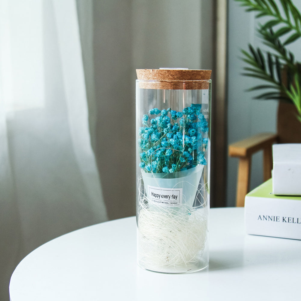 Dry Flower Glass Jar Display LED Light Desk Table Holiday Office Home Decoration