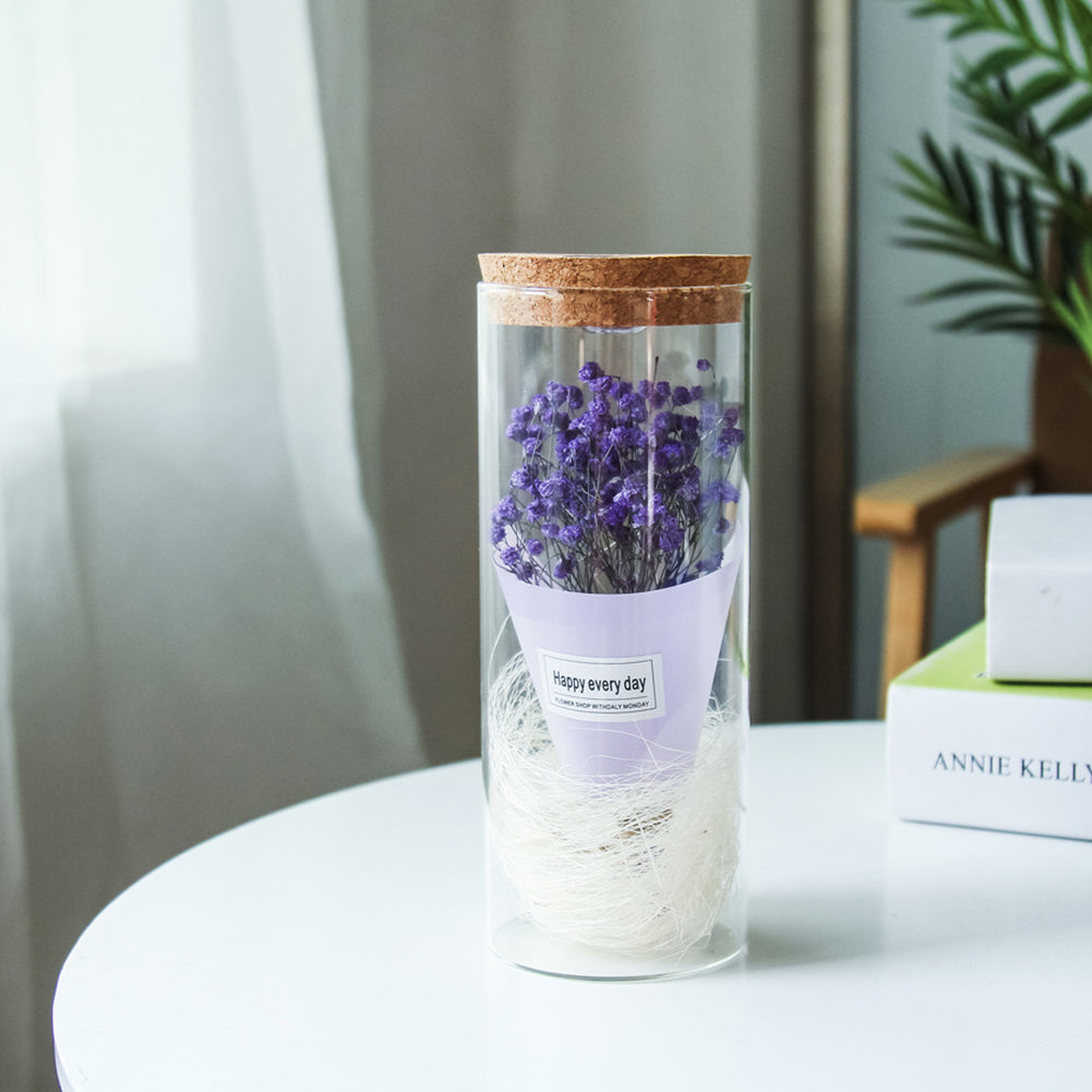 Dry Flower Glass Jar Display LED Light Desk Table Holiday Office Home Decoration