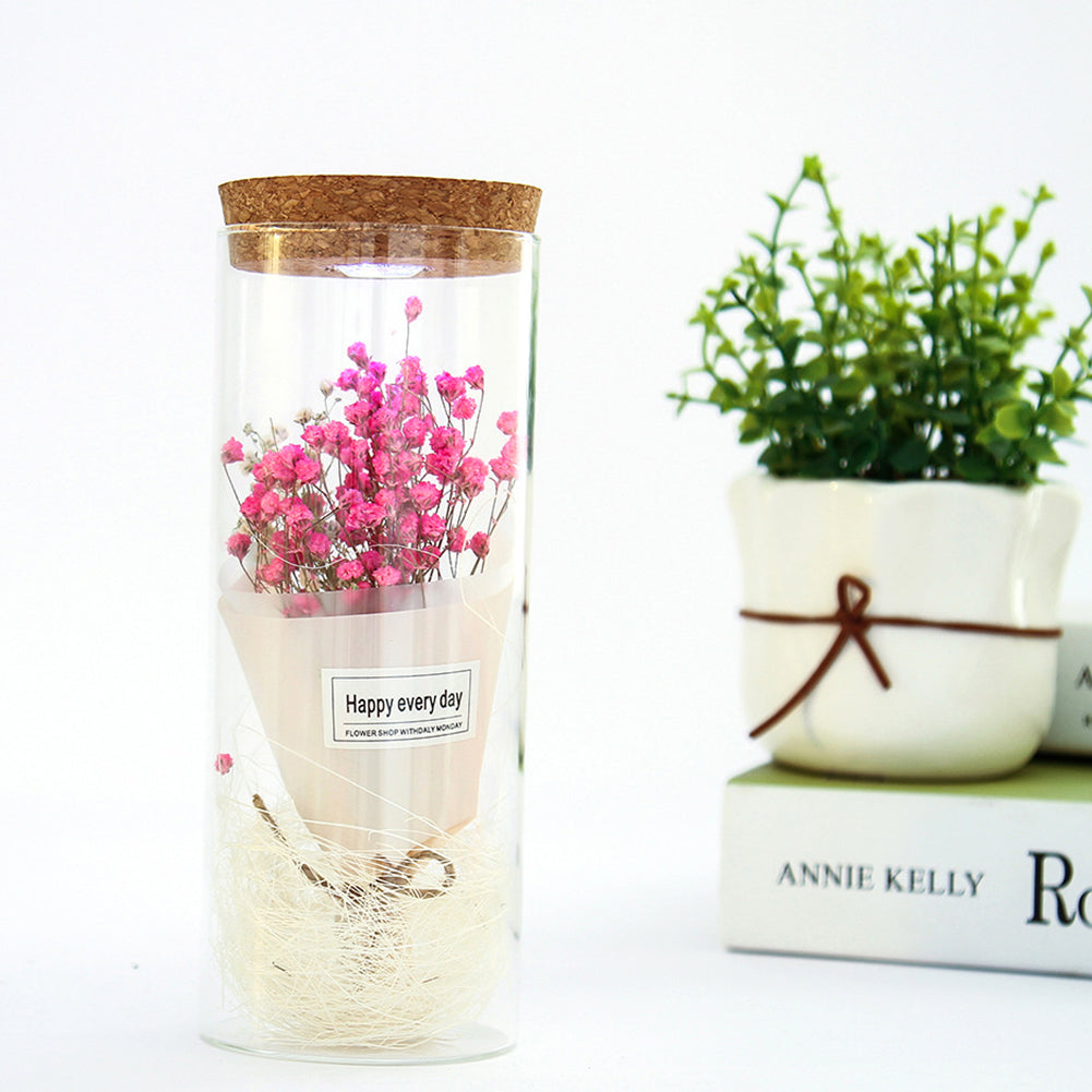 Dry Flower Glass Jar Display LED Light Desk Table Holiday Office Home Decoration