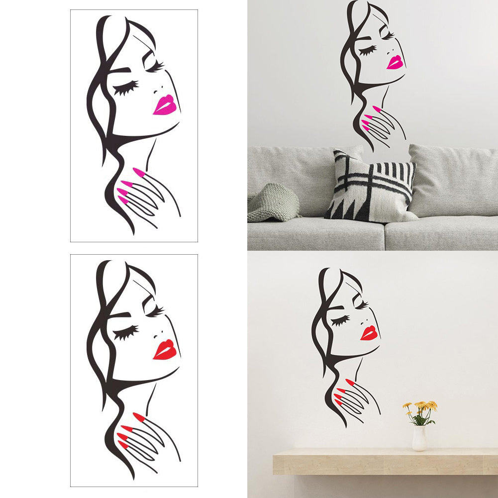 Delicate Women Head Home Bathroom Removable Waterproof Wall Stickers Decals