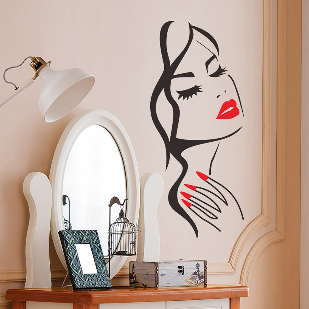 Delicate Women Head Home Bathroom Removable Waterproof Wall Stickers Decals