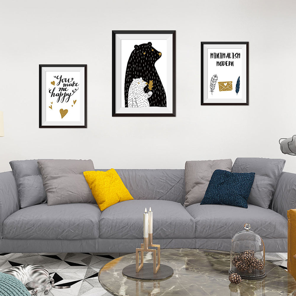 3Pcs/Set Bear Letters Wall Art Painting Decals Sticker Living Room Bedroom Decor