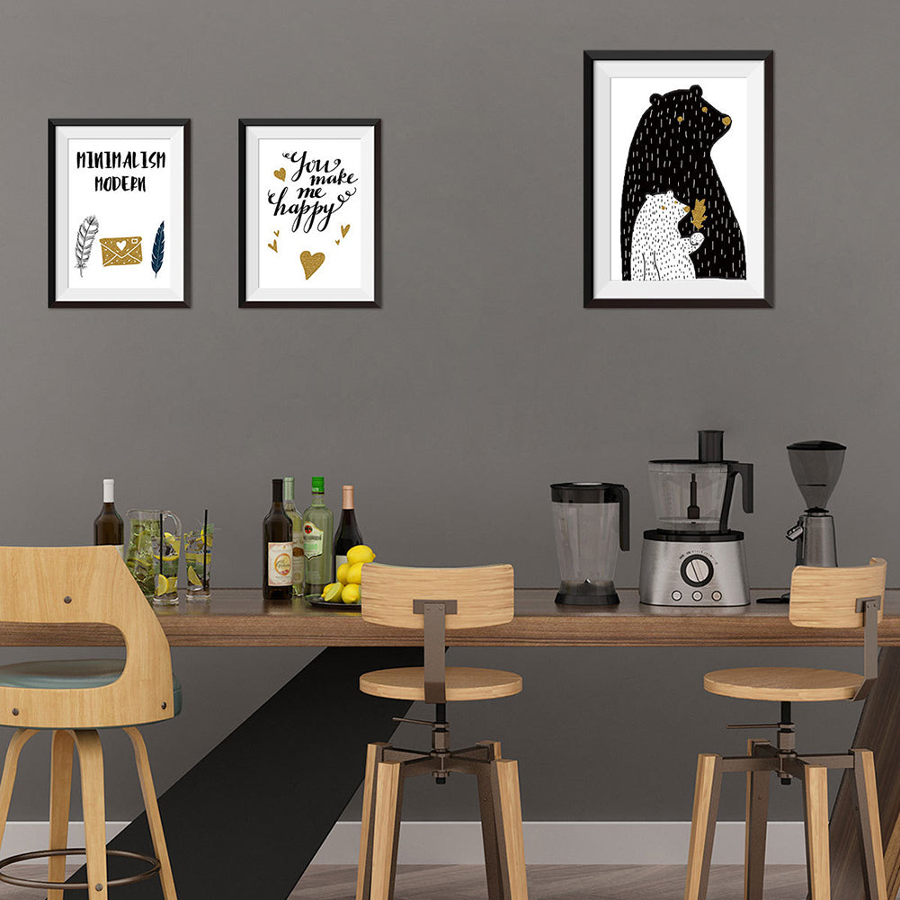 3Pcs/Set Bear Letters Wall Art Painting Decals Sticker Living Room Bedroom Decor