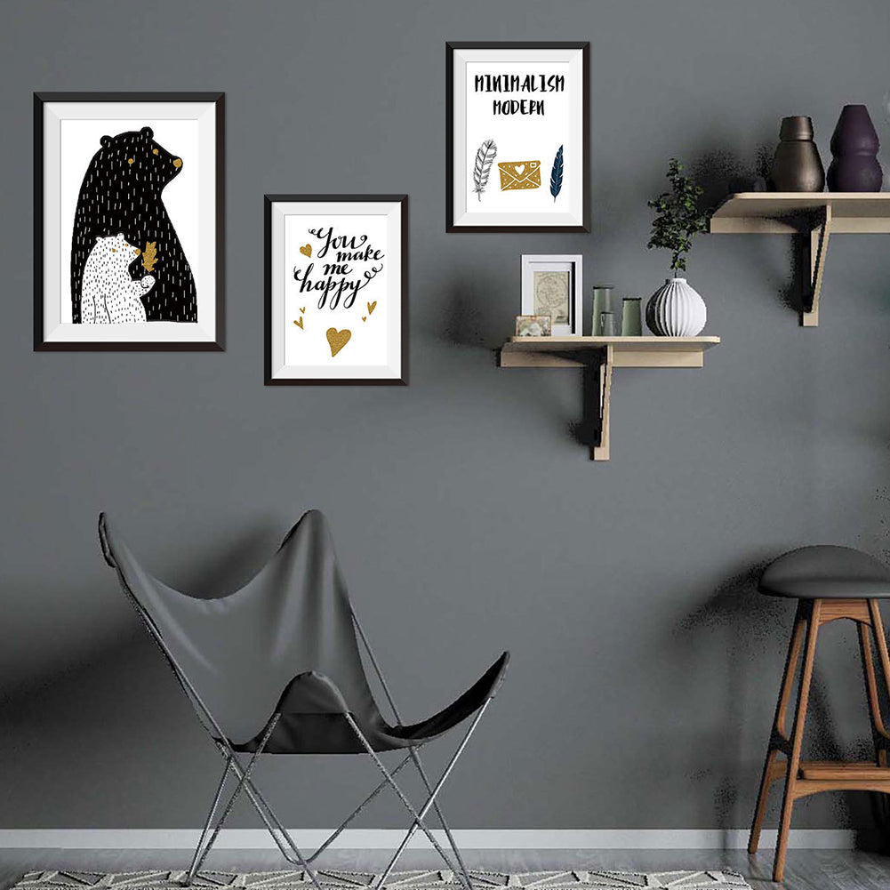 3Pcs/Set Bear Letters Wall Art Painting Decals Sticker Living Room Bedroom Decor