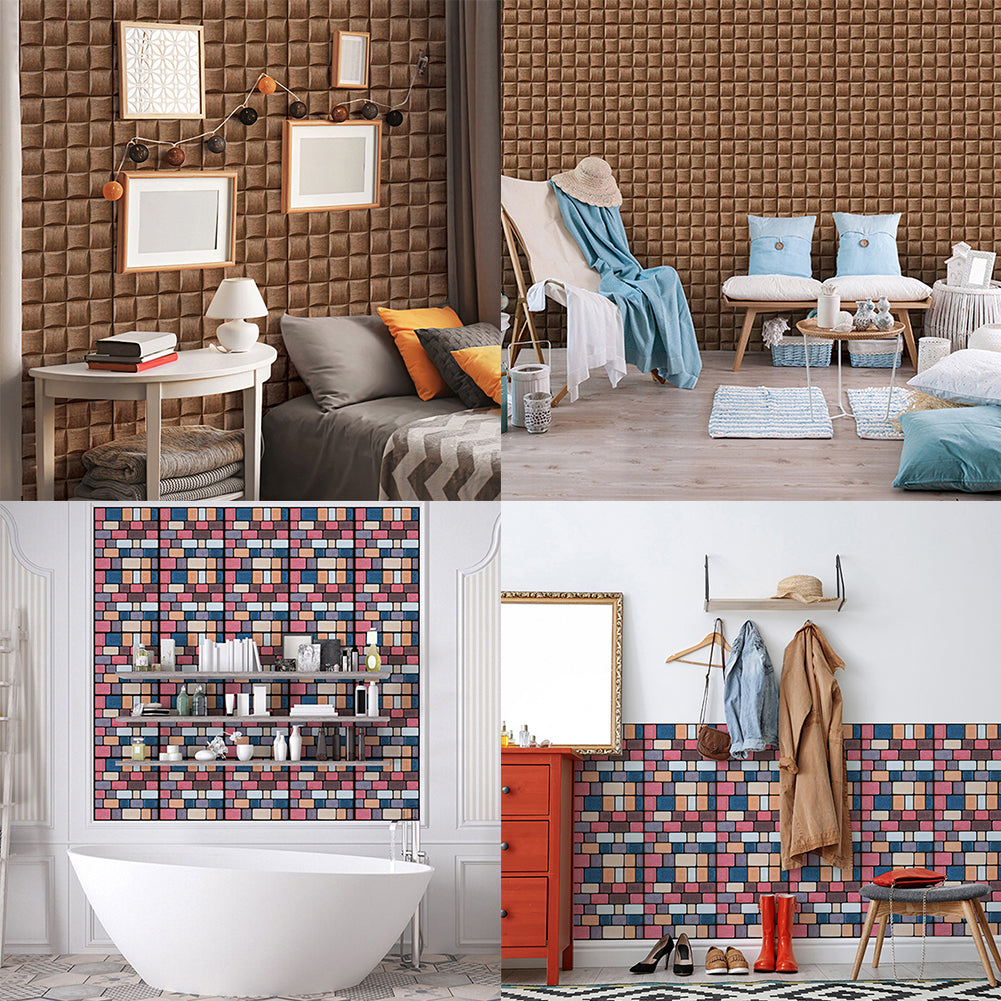 3D Effect Tile Wall Sticker Kitchen Bathroom Anti-collision DIY Decal Decoration
