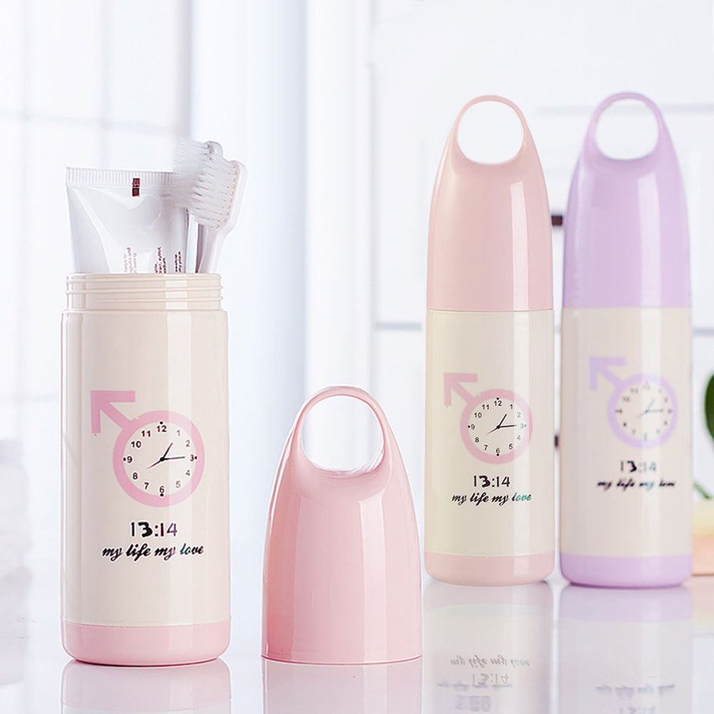 Portable Clock Pattern Toothbrush Toothpaste Holder Cup Anti-dust Storage Box