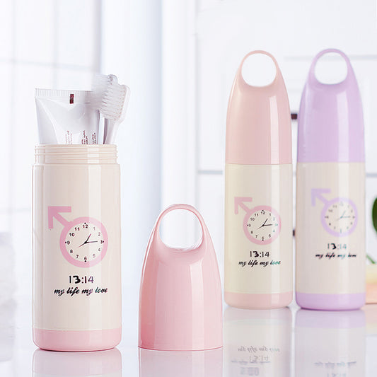 Portable Clock Pattern Toothbrush Toothpaste Holder Cup Anti-dust Storage Box